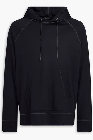 Emporio Armani Lyocell and wool-blend jersey hoodie - Blue