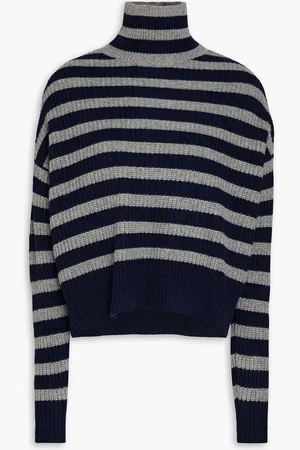 AUTUMN CASHMERE Striped cashmere turtleneck sweater - Blue