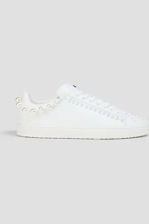 Stuart Weitzman Aci faux pearl-embellished leather sneakers