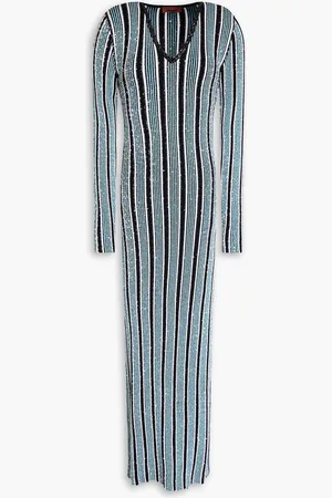 Missoni Embellished striped ribbed-knit maxi dress - Blue