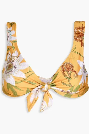 Agua by Agua Bendita Claude Pasiflora tie-detailed floral-print bikini top - Yellow