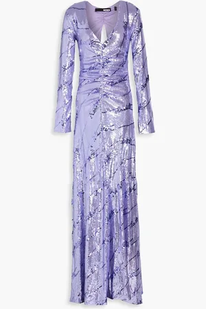ROTATE Ruched sequined stretch-mesh maxi dress - Purple