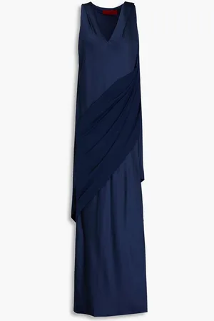 Halston Heritage Cyra draped crepe-satin paneled crepe gown - Blue