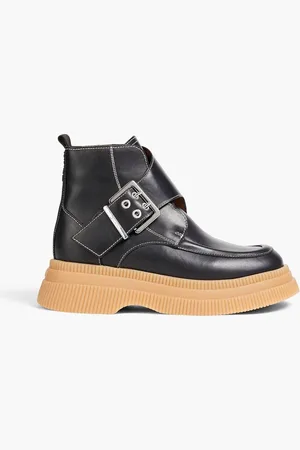 Ganni Buckled leather ankle boots