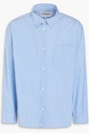 Frame Striped cotton-poplin shirt - Blue
