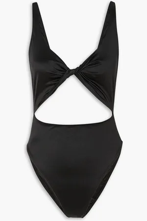 GOOD AMERICAN Twist-front cutout stretch-satin swimsuit