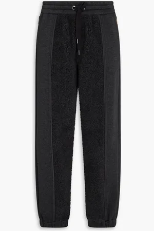 Brunello Cucinelli Faux shearling-paneled cotton-blend jersey tapered pants - Gray