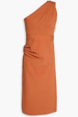 Hervé Léger One-shoulder draped stretch-ponte dress - Brown