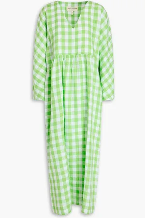 Mara Hoffman Aviva checked hemp midi dress - Green