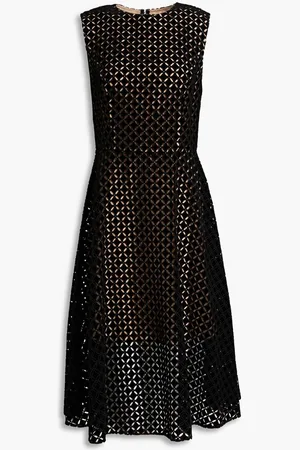 Oscar de la Renta Broderie anglaise velvet midi dress