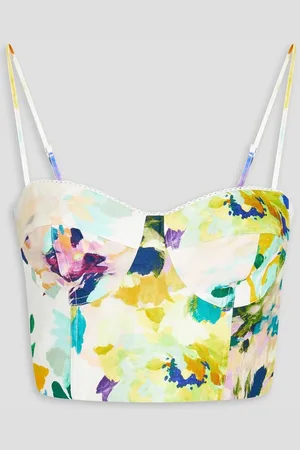 Nicholas Cropped printed linen bustier top