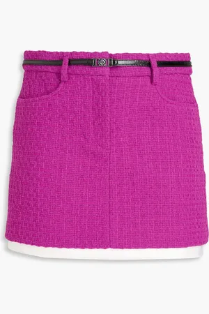 Maje Belted cotton-blend tweed mini skirt - Purple