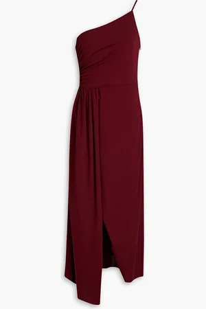 Halston Heritage Camille one-shoulder draped jersey midi dress