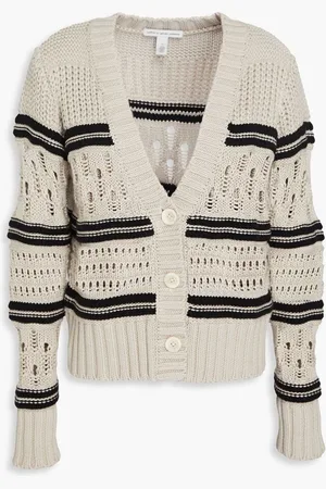 AUTUMN CASHMERE Striped crochet-knit cardigan - Neutral