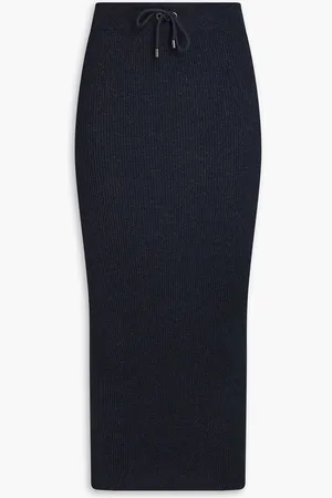 Brunello Cucinelli Metallic ribbed cashmere-blend midi pencil skirt - Blue