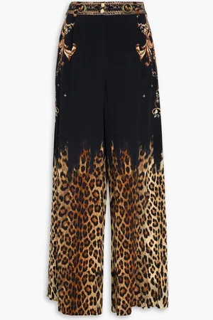 Camilla Crystal-embellished printed silk crepe de chine wide-leg pants