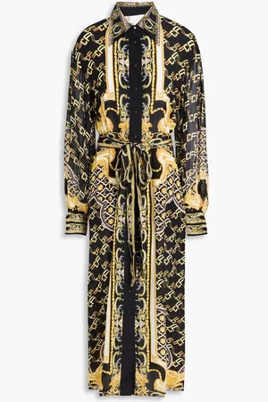 Camilla Crystal-embellished printed silk crepe de chine and chiffon midi shirt dress