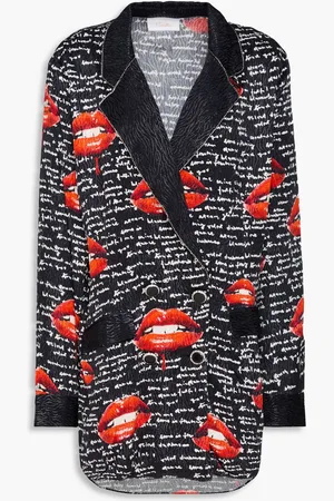 Camilla Double-breasted printed satin-jacquard blazer