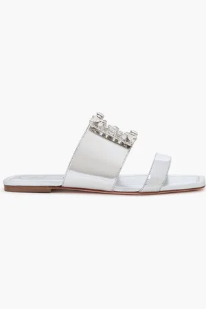 Roger Vivier Crystal-embellished mirrored-leather sandals - Metallic