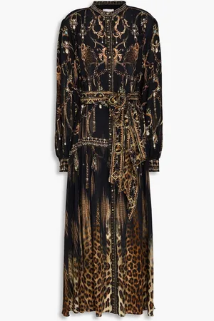 Camilla Crystal-embellished printed silk crepe de chine midi dress