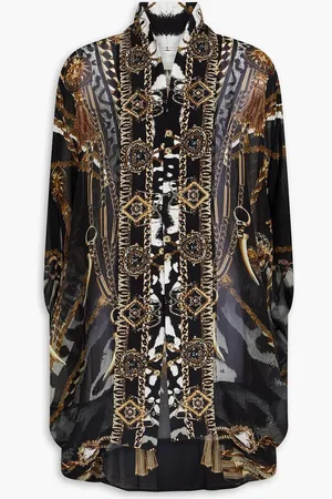 Camilla Crystal-embellished printed silk-chiffon cape