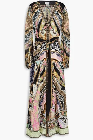 Camilla Belted embellished printed silk crepe de chine midi dress