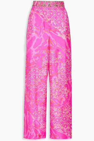 Camilla Crystal-embellished printed silk-twill wide-leg pants - Pink