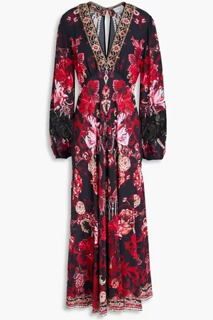 Camilla Crystal-embellished printed silk crepe de chine midi dress