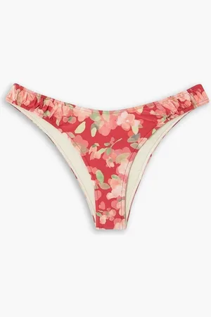 Peony Curve ruched floral-print stretch-ECONYL® bikini briefs - Red