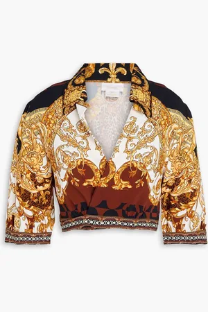 Camilla Cropped crystal-embellished crepe wrap top - Yellow