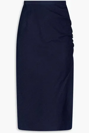 Carolina Herrera Ruched denim midi pencil skirt - Blue