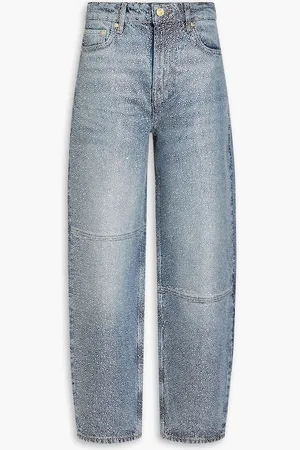 Ganni Crystal-embellished high-rise tapered jeans - Blue