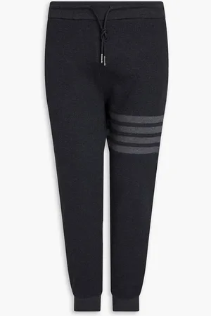 Thom Browne Striped waffle-knit cotton sweatpants - Gray