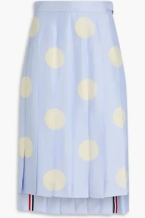 Thom Browne Pleated polka-dot silk-twill midi skirt - Blue