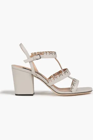 Sergio Rossi Eyelet-embellished leather sandals - Gray