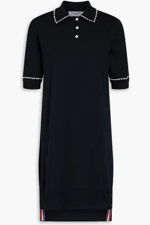 Thom Browne Silk and cotton-blend jersey mini shirt dress - Blue