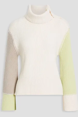 Simkhai Flores color-block wool and cashmere-blend turtleneck sweater - White