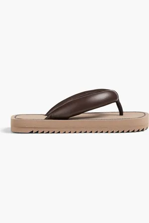 Brunello Cucinelli Bead-embellished leather flip flops - Brown