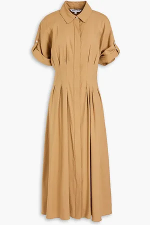 VERONICA BEARD Adavi pleated linen-blend midi shirt dress - Brown