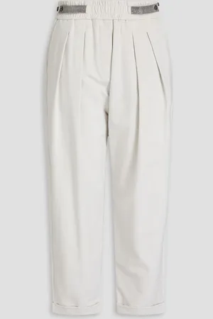 Brunello Cucinelli Bead-embellished French cotton-blend terry track pants - White
