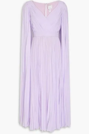 HUISHAN ZHANG Beryl cape-effect pleated georgette midi dress - Purple