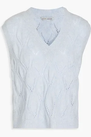 AUTUMN CASHMERE Pointelle-knit cashmere vest - Blue