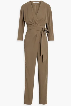 Max Mara Wrap-effect belted silk jumpsuit - Neutral