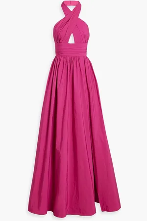 Marchesa Notte Cutout taffeta halterneck gown - Pink