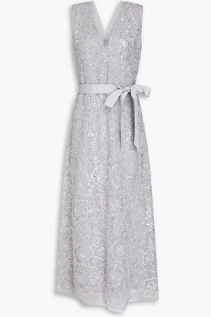HUISHAN ZHANG Esma embellished tulle maxi dress - Gray