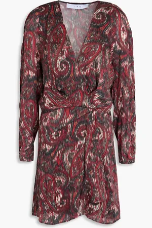 IRO Chayton wrap-effect printed plissé-silk mini dress - Gray