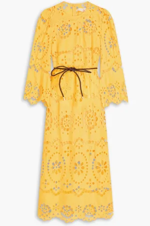 ZIMMERMANN Belted broderie anglaise cotton midi dress - Yellow