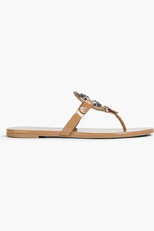 Tory Burch Embellished patent-leather sandals - Neutral