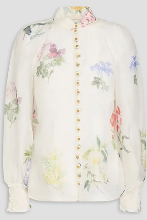 ZIMMERMANN Floral-print linen and silk-blend gauze blouse - White