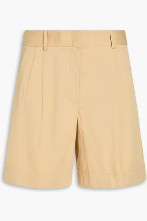 THEORY Pleated stretch-cotton twill shorts - Neutral
